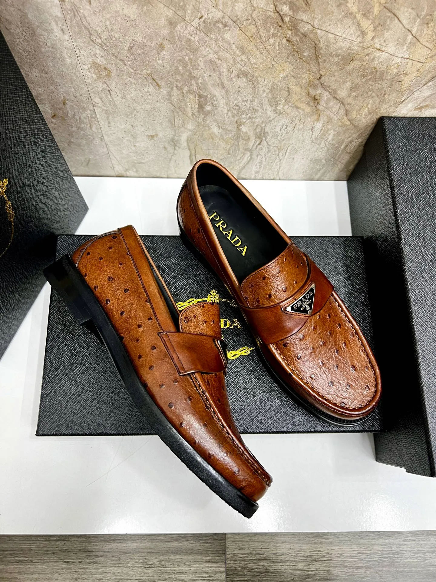 PRADA~ Size: 38-44 (customized 45/46 P: 💰880 P's original official website new high-end men's leather shoes, top-quality original replicas, made of imported open edge beads/calf leather, calf leather breathable lining, original leather outsole!
